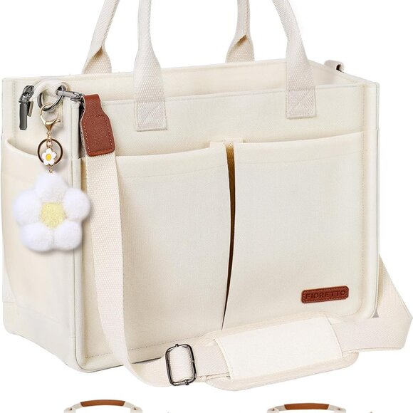 Lightweight Women's Canvas Tote with Water Bottle Holders & Self-Standing Design - Picture 1 of 8